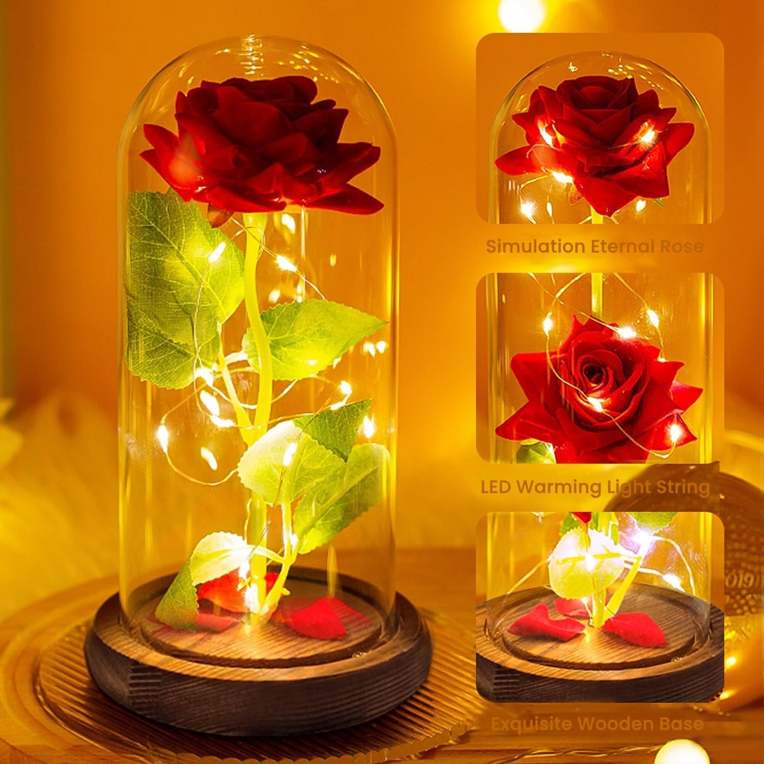  Ewige Rose in Einer Glaskuppel Mit LED Licht 